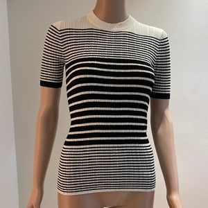 ATM Striped Short Sleeve Silk Cashmere Knit Top